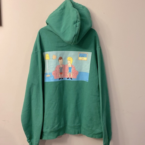 H&M bra is and butt-head green regular fit sweatshirt hoodie kangaroo pocket - Picture 5 of 14